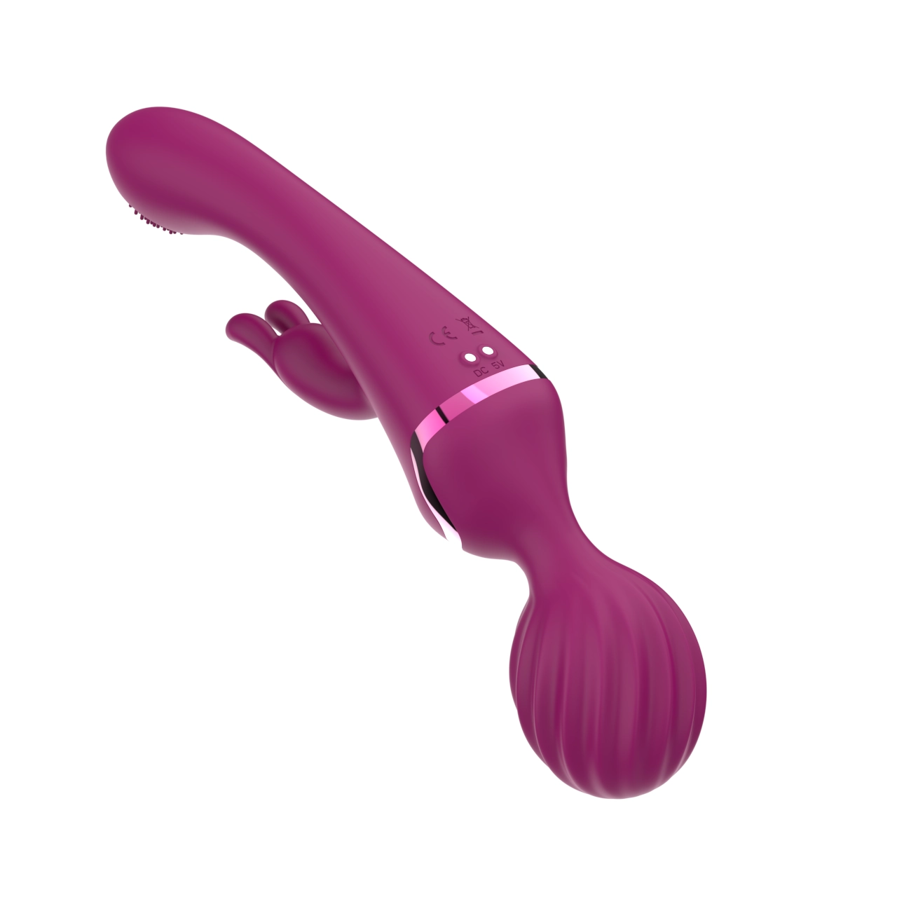 Triple-Motor Textured Rabbit Wand Massager — Magnetic Charging, Independent Controls view 6