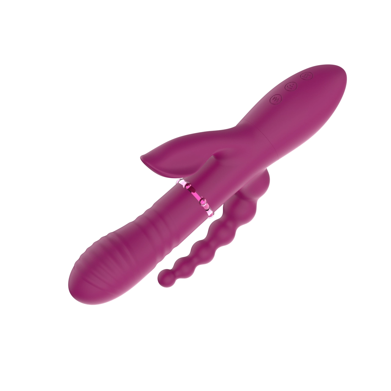 Triple-Stimulation Oscillating Vibrator — Ring-Slide & Head-Swing, Anal Bead Arm & Leaf Clitoral Wing, IPX6 view 3