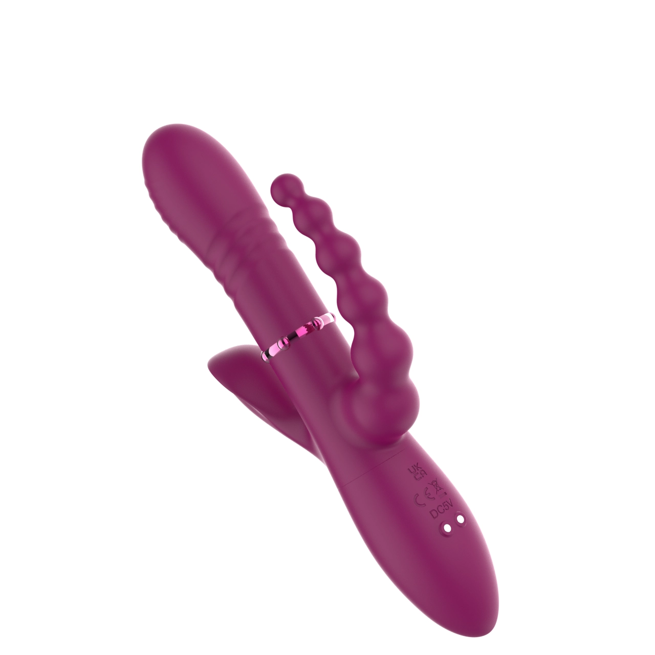 Triple-Stimulation Oscillating Vibrator — Ring-Slide & Head-Swing, Anal Bead Arm & Leaf Clitoral Wing, IPX6 view 4